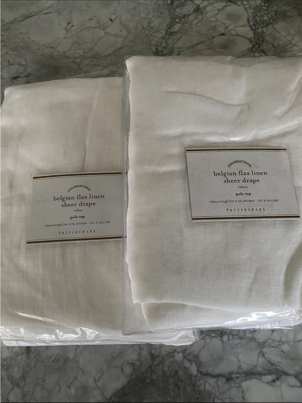 Two Pottery Barn Belgian Flax Linen Sheer Drape - White (50”x 96”)